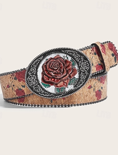  Mujer Cinturón PU Rojo Caqui Cinturón de Cintura Exterior Festivos Floral