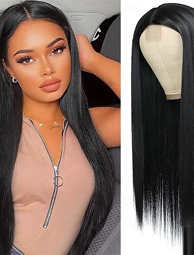  Perruque synthétique longue et naturelle, blonde ombrée avec racines brunes, sans colle, pour femmes, cheveux lisses, soyeux et résistants à la chaleur, 28 pouces