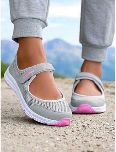  Atmungsaktive Mesh-Wanderschuhe für Damen mit Magic Tape-Riemen – leichte, sportliche Flats, ideal für Fitness im Freien, Wanderungen, gelegentliche Besorgungen und einen aktiven Lebensstil