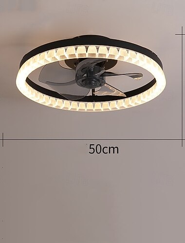  Ventilator de tavan cu inel luminos, design circular, 50 cm &telecomandă, temporizare &Ventilator de tavan cu 3 LED-uri colorate, 6 viteze ale vântului, ventilator de tavan modern pentru dormitor,