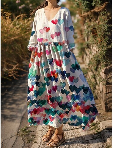  Women's Midi Dress A Line Dress Summer Dress Casual Daily Loose Fit Floral Graphic 3/4 Length Sleeve V Neck White Red Blue Summer