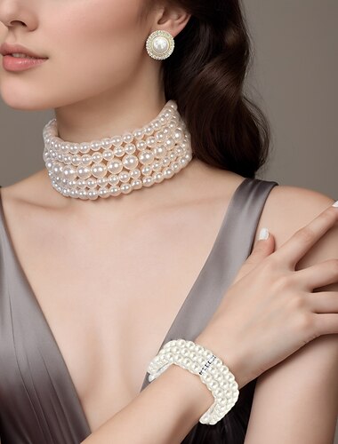  Brautschmuck-Sets 1 Set Perlenlegierung 1 Armband Ohrringe Halskette Elegantes, stilvolles, süßes Schmuckset für Damen für Hochzeiten, besondere Anlässe, Partys und Abendgarderobe