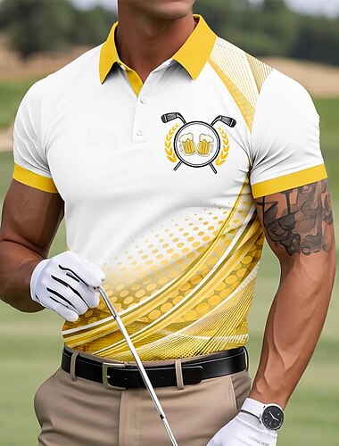  Herren Oktoberfest-Bier Golf Sport-Poloshirts Kurzarm Polo-Shirts Hemden mit Kragen Business-Casual Outdoor Athleisure Alltagskleidung 3D-Druck Sommer Gelb Blau