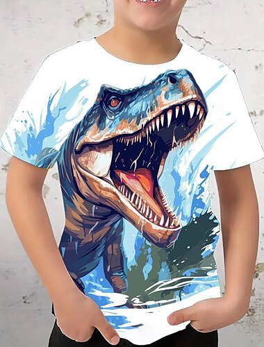  Para Meninos 3D Dinossauro Camisa Camiseta Manga Curta Verão Primavera Moda Básico Infantil 4-12 anos Gola Redonda Ao ar livre Casual Diário Normal