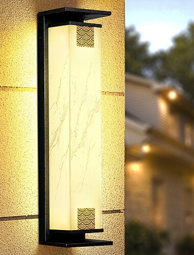  Applique da parete a LED per esterni, bianco caldo, 75 cm, IP65, moderna, illuminazione da parete, lampada da patio, luci rettangolari nere, lampada da parete in marmo per cortile, veranda, garage