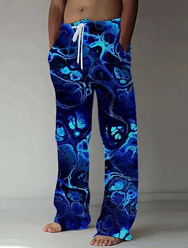  Herren Marmor Abstrakte flüssige Kunst Hose Baggy-Hosen Freizeithose Mittlere Taille Lässig Outdoor Urlaub Kordelzug Seitentaschen Elastischer Bund Sommer Frühling 3D-Druck Schwarz Grün Dunkelblau