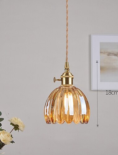  LED Pendelleuchte Warmweiß Dekorativer Lampensockel Hängelampe Verstellbares Innenlicht Durchscheinender gemusterter Glaslampenschirm Deckenhängeleuchte Esszimmer Wohnzimmer 110-240V