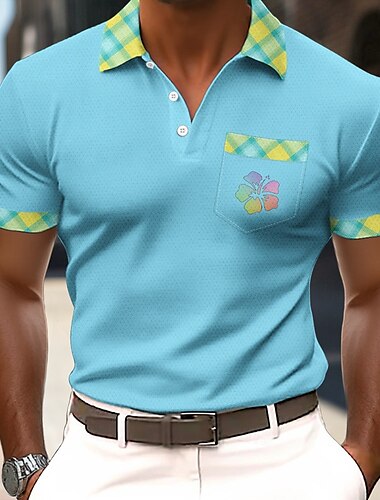  Herren Grafik Waffel-Poloshirts Kurzarm Polo-Shirts Hemden mit Kragen Business-Casual Geschäft Alltagskleidung Knöpfe Tasche 3D-Druck Sommer Gelb Blau Grün