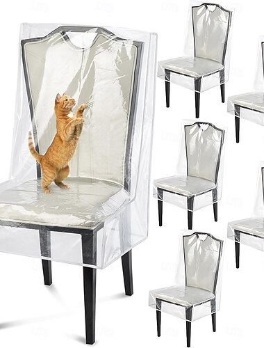  Fundas para sillas de comedor 100% impermeables, protectores impermeables para sillas de cocina, protector de asiento de plástico transparente para silla, mantenga su silla alejada de manchas de agua, polvo y garras de mascotas