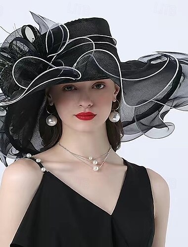  Eleganter Organza-Derbyhut für Frauen mit breiter Krempe, Sonnenhüte für Hochzeiten, Teepartys, Fascinator-Hut