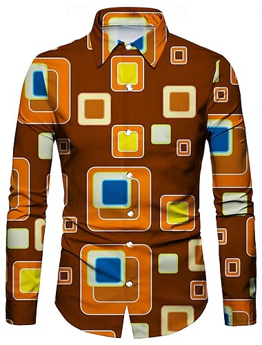  Rétro Vintage Années 1970 Chemise Disco Géométrique Psychédélique Homme Halloween Carnaval Festival de Musique Défilé de la Fierté Adulte Chemise