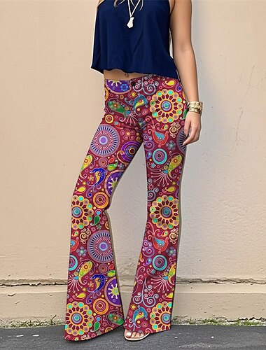  Retro Vintage Boho 1970er Schlaghosen Schlag-Leggings Hippie Disco Hohe Taille Paisley-Muster Stammes Damen Halloween Karneval Urlaub Musikfestival Festival Erwachsene Hose