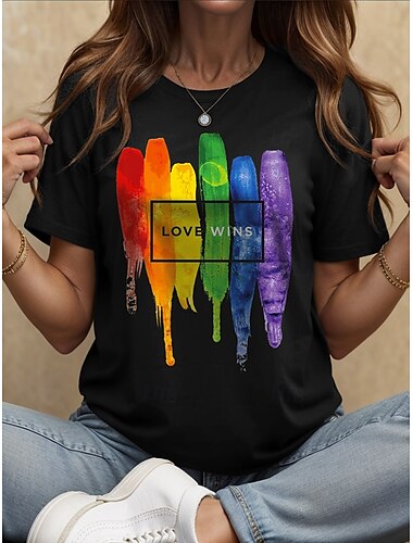  T-shirt femme en coton, motif arc-en-ciel, vintage, élégant, classique, manches courtes, col rond, imprimé quotidien, noir, blanc, gris, été, printemps