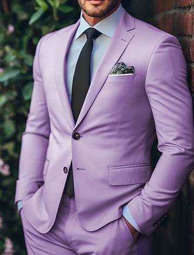  costumes de mariage pour hommes lilas violet mode d'été formel couleur unie coupe standard 2 pièces simple boutonnage deux boutons