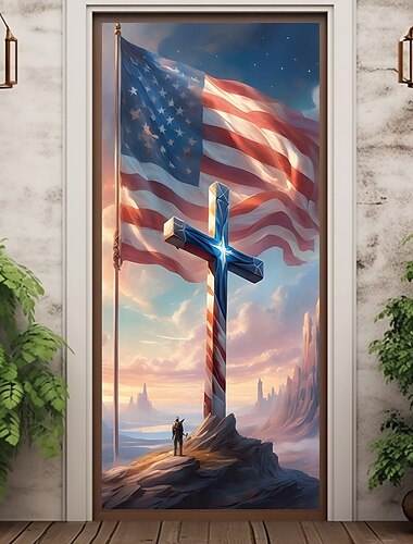  Decoraciones para puertas del 4 de julio Cubiertas de puertas Día de la Independencia Americana Patriótica Tapiz de puerta Águila Decoración de cortina de puerta Fondo Interior/Exterior Banner de