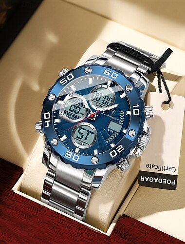  Reloj de pulsera deportivo para hombre, con alarma LED, pantalla de doble horario, reloj digital de cuarzo para hombre, reloj electrónico resistente al agua para hombre.