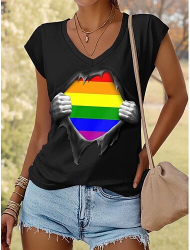 LGBT Pride Parade Pride Regnbåge Kvinnors Linne Tank Top Grafik Regnbåge Vintage Tropisk Stilig Änklös V-hals Vanliga Toppar Dagligt Tryck Svart Sommar Vår