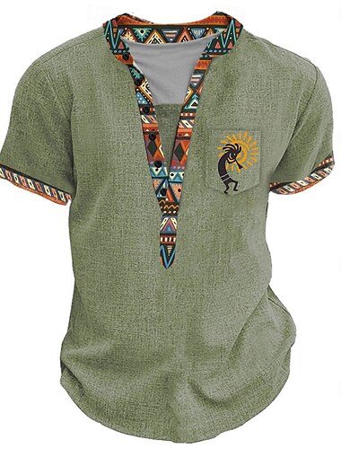 Homme Tribal Ethnique T-shirt Chemise Henley Manche Courte Designer Basique Ethnique Extérieur Occasionnel Quotidien Été Noir Vert Claire Bleu Ciel Kaki Henley T-shirt Henley