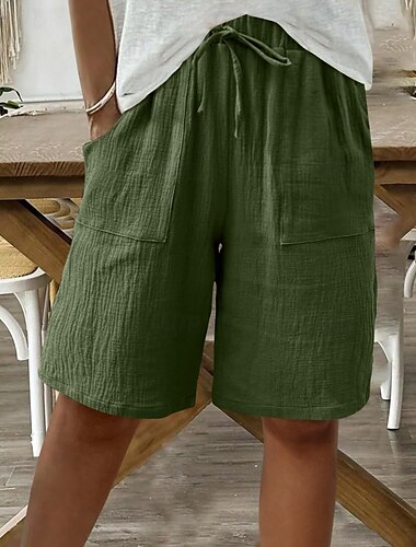  Mujer Pantalón corto pantalones Cultivo Moda Ropa de calle Longitud de la rodilla Cintura Media Plano Bolsillo Diseño de cordón elástico Confortable Al Aire Libre Festivos Fin de semana Celeste Cielo