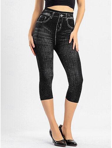  Damen Leggings Capri Hosen 3D Druck Chinos Vintage Streetwear Lässig Knöchellang Hohe Taille Einfarbig Drucken Bequem Weich Komfortabel Dehnbar Outdoor Straße Schwarz Rot Blau Grau Sommer Slim Fit