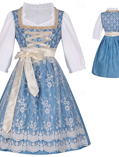  Oktoberfest Vestito Lunghezza Midi Ricamato Floreale Cameriera Bavarese Prati Per donna Feste Festa della birra Panno in stile tradizionale