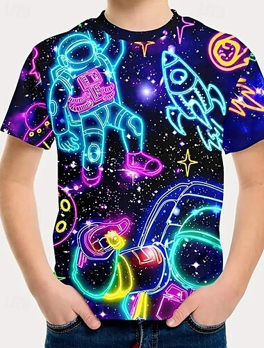  男の子 3D 宇宙飛行士 Tシャツ Ｔシャツ 半袖 夏 春 ファッション ベーシック 子供 4〜12年 クルーネック アウトドア カジュアル 日常 レギュラー