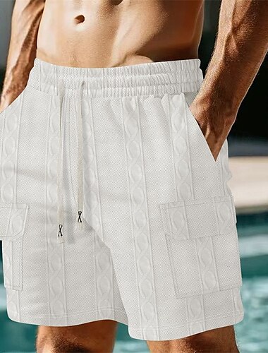  Herr Våffelshorts Cargo-shorts Beach Shorts Joggingshorts Casual shorts Snörning Elastisk midja Rakt ben Geometrisk Komfort Fuktabsorberande Knelängd Utomhussport Dagligen Gym Semester Mode Svart Vit