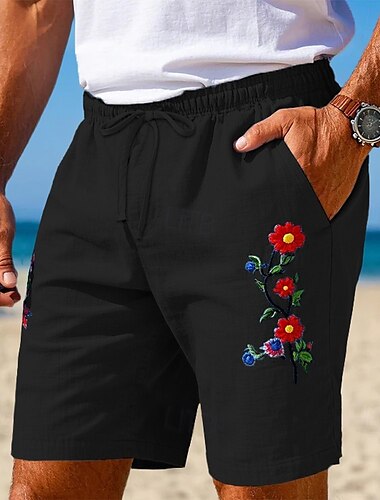  Bărbați Pantaloni Scurți Pantaloni scurți din in Pantaloni scurți de vară Pantaloni scurți de plajă Cordon Talie elastică Simplu Flori Confort Respirabil Lungimea genunchiului În aer liber Zilnic