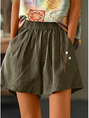  Damen Shorts einfarbig Chinos modisch basic kurz mittelhoch tailliert schlicht Taschen elastischer Bund Komfort Outdoor mikro-elastisch Urlaub Street lässig Olivgrün Schwarz Weiß Blau Sommer reguläre