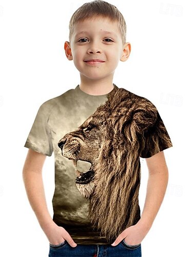  Jungen 3D Tiermotiv Tiger T-Shirt Kurzarm Sommer Frühling Mode Basic Kinder 4-12 Jahre Rundhalsausschnitt Outdoor Lässig Täglich Normale Passform