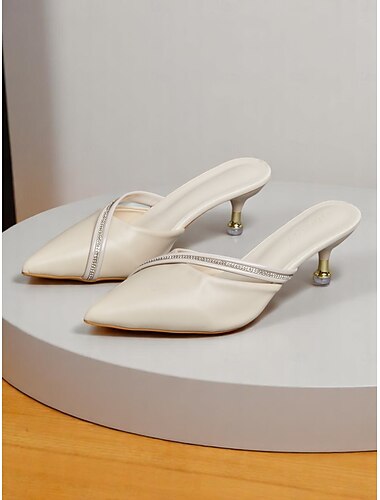  Elfenbeinfarbene Slingback-Pumps für Damen mit Kristalldetail – elegante Stilettos für romantische Dates
