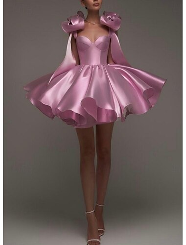  Ballkleid A-Linie Heimkehrkleider Elegant Kleid Formell Hochzeit Kurz / Mini Ärmellos Herzförmiger Ausschnitt Wandelbar Satin mit Schleife(n) 2025