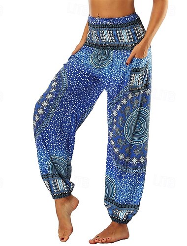  Rétro Vintage Boho Années 1970 Sarouel Pantalons de Yoga Hippie Taille Plissée Mandala Tribal Femmes Halloween Carnaval Vacances à la Plage Soirée à thème rétro Festival Adulte Pantalon