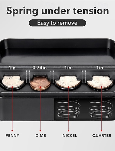  Organizador de monedas para automóvil: caja de almacenamiento con resorte para monedas de un centavo, cinco centavos, diez centavos y veinticinco centavos; portamonedas compacto para tablero de instrumentos de automóviles, camionetas y SUV.