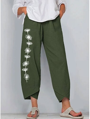  Damen Chinos Baggy-Hosen Strandshorts Urlaub Vintage Ethno-Stil Knöchellang Hohe Taille Blumen Grafik Patchwork Kordelzug Weites Bein Thermowarm Atmungsaktiv Weich Mikroelastisch Formell Urlaub Straße