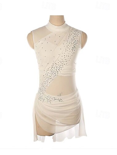  Eiskunstlaufkleid Damen Mädchen Eislaufen Kleid Weiß Patchwork Daumenloch Netzstoff Spandex Dehnbar Training Übung Professionell Eiskunstlaufkleidung Thermowarm Kristall / Strass Langarm Eislaufen