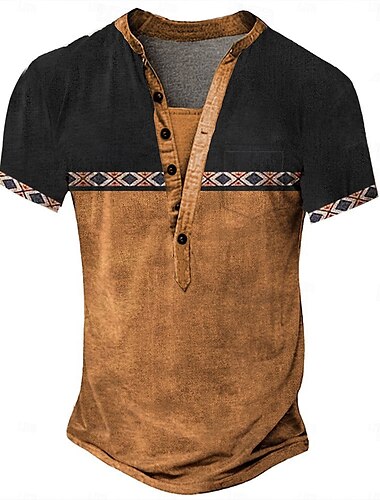  Herren Stammes Ethnisch T Shirt Henley Hemd T-Shirt Kurzarm Designer Basic Ethnisch Outdoor Lässig Täglich Sommer Dunkel Braun Schwarz Hellgrün Marineblau Henley Henley T-Shirt