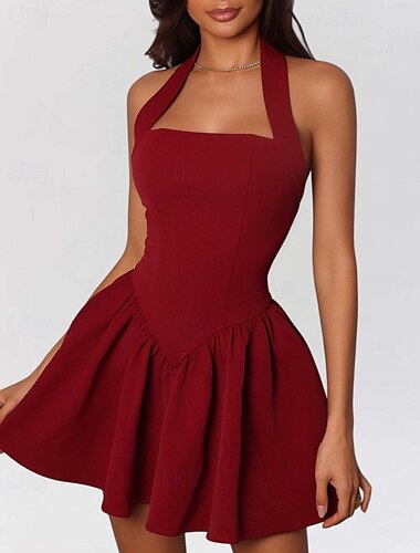  Damen Minikleid Weißes Kleid Abschlusskleid Partykleid Cocktailkleid Mode Party Date Teegesellschaft Normale Passform Einfach Ärmellos Neckholder Schwarz Weiß Wein Sommer