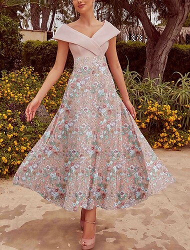  Rosa Blumen A-Linie Bestickte Cocktailkleider Elegantes Kleid Formelle Hochzeit Hochzeitsgast Knöchellang Kurzarm Schulterfrei Pailletten mit Glitzer Derby Kleider 2025