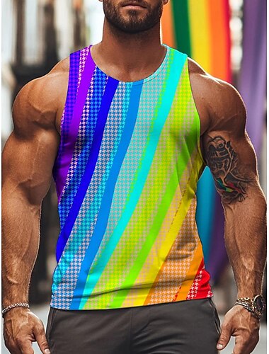  LGBTQ Stolz Tanktop Lässig Regenbogen gestreift Herren Erwachsene Club Pride Parade Pride-Monat Karneval Einfaches Karnevalskostüm