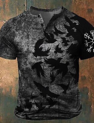  Voor heren Stoer Vleermuis Henley-shirt Korte mouw Casual Casual Alle seizoenen Grijs Rood Henley Henley-T-shirt