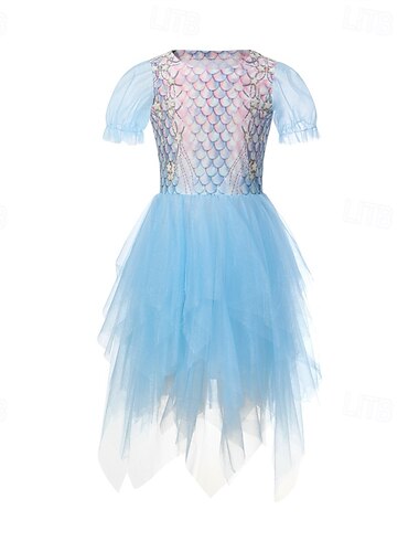  Pequeña sirena Ariel Princesa Princesa Aqua Vestidos Disfraz Vestido de niña de las flores Disfraces con temática de películas y televisión Cosplay de película for Chica Niños Carnaval Día Mundial