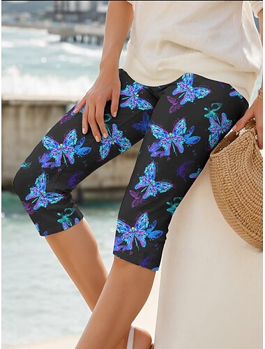  Dames Leggings Capri Broeken Hoge Elastiteit Vakantie Vintage Mode Kuitlengte Hoge Taille Grafisch Dier Vlinder Draperen Thermisch Warm Ademend Zacht Rekbaar Formeel Buiten Vakantie