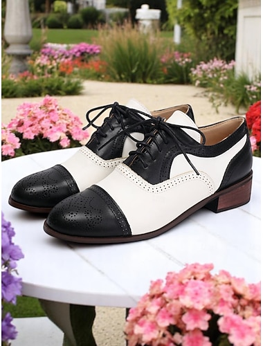  Mintgrüne Oxford-Schuhe für Damen – zweifarbige Brogues im 50er-Jahre-Vintage-Stil mit Schnürung für Frühlingsausflüge, Arbeit und Picknicks