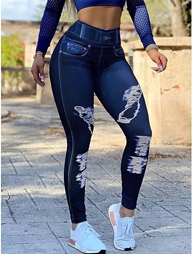  Damen Leggings Hosen 3D Druck Chinos Urlaub Vintage Mode Voll Länge Hohe Taille Grafik Druck Bequem Weich Komfortabel Dehnbar Outdoor Straße Schwarz Dunkelmarine Blau Grau Sommer Slim Fit