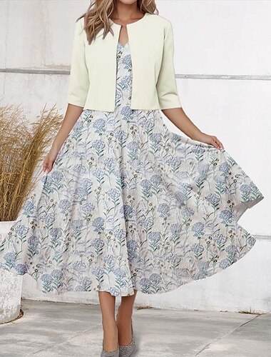  zweiteiliges A-Linien-Cocktailkleid aus Brokat-Jacquard, elegant, für formelle Hochzeitsgäste, asymmetrisch, lange Ärmel, quadratischer Ausschnitt, Nylon mit Tasche, 2025