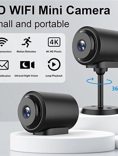  4k babyfoon wifi mini beveiligingscamera – draadloze nachtzichtbewaking binnenshuis met app-bediening en SD-kaartopslag