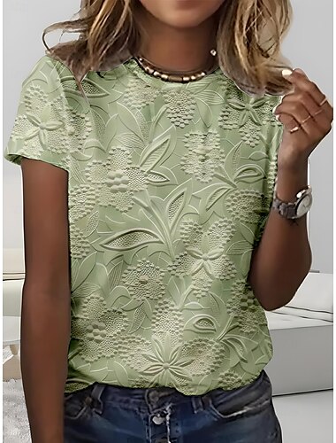  Dam T-shirt Nyans Blommig Grafisk bohemliv Vintage Stylish Kortärmad Rund hals Vanliga toppar Dagligen Utekväll Helgen Mönster Rubinrött Blå Purpur Brun Grön Sommar Vår