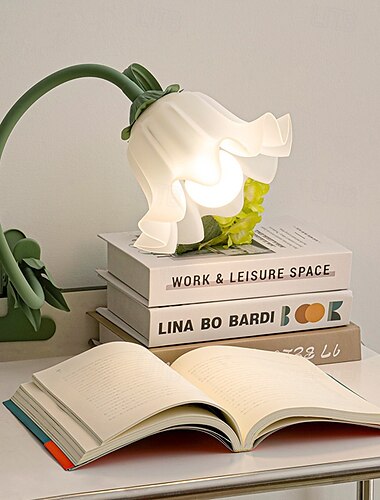  Lanterna floreale moderna, lampada da tavolo in vetro soffiato a forma di fiore di giglio, luce notturna da comodino, luce fatata USB per camera da letto, soggiorno, base lampada E27