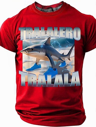  Italian Brainrot Tralalero Tralala Herren Tier T-Shirt Kurzarm T-Shirt 3D Druck Rundhals Shirt Mode Alltag Straße Casual Alltag Schwarz Weiß Rot Sommer Frühling Ganzjahreskleidung